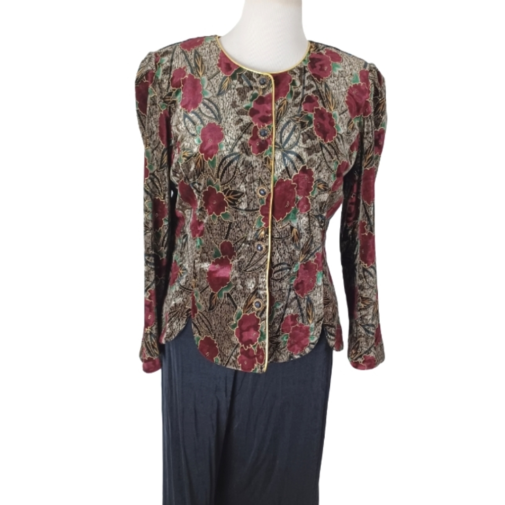 VINTAGE 90'S R&K EVENINGS VELOUR FLORAL JACKET